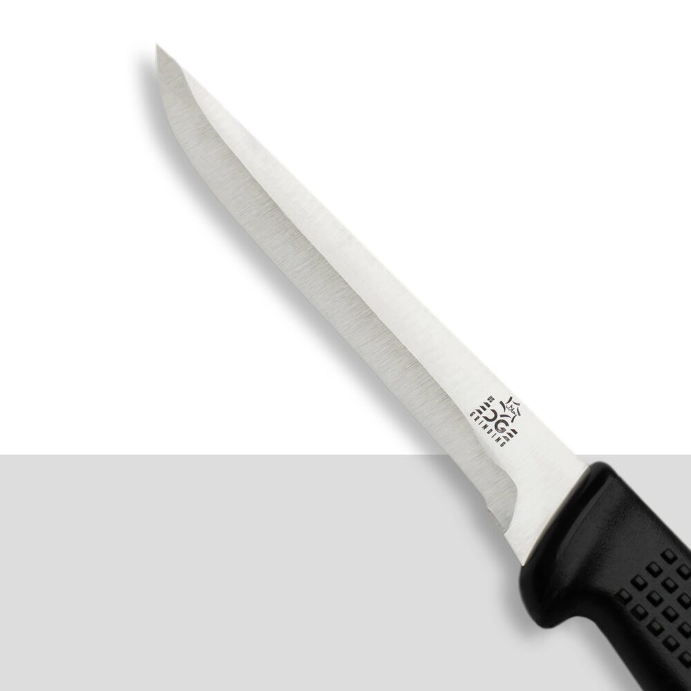 Hollow-Grind Stainless Steel Butcher Knife with Black Handle  6"