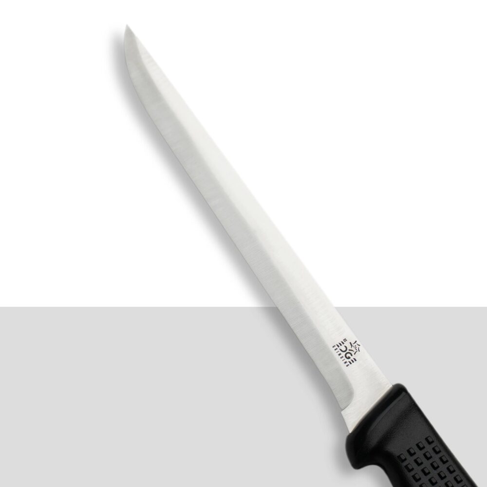 Hollow-Grind Stainless Steel Butcher Knife with Black Handle  8"